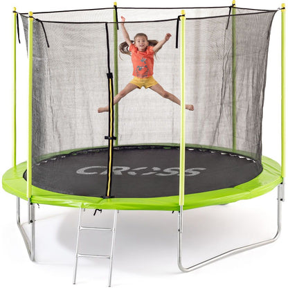 Trampolína CROSS se sítí a žebříkem, zeleno-černá, 306 x 306 x 250 cm