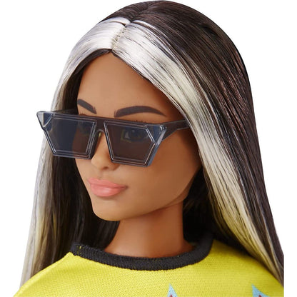 Barbie modelka 30 cm - ohnivé tričko a kostkovaná sukně