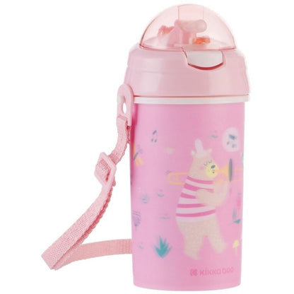 KikkaBoo Hrnek se silikonovým brčkem a popruhem 450ml Music Fest Pink