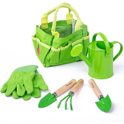 Bigjigs Toys Zahradní set nářadí v plátěné tašce zelený