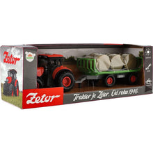 Traktor Zetor s vlekem a balíky plast 36 cm na setrvačník se světlem a zvukem