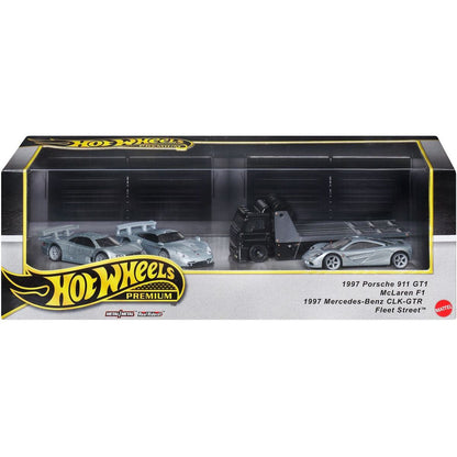 Hot Wheels Premium Angličák s týmovým tahačem 3 ks - Závod le Mans