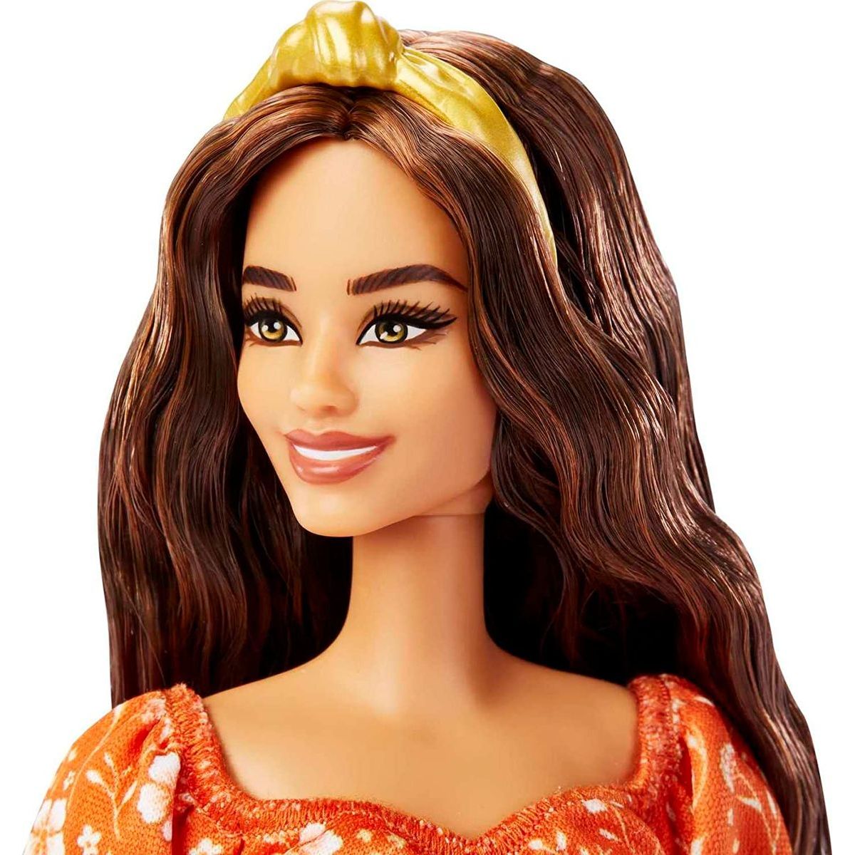 Barbie modelka 30 cm - oranžové šaty s bílými květy