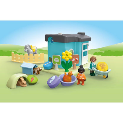 PLAYMOBIL® 71690 1.2.3: Ustájení zvířat s dávkovačem krmiva