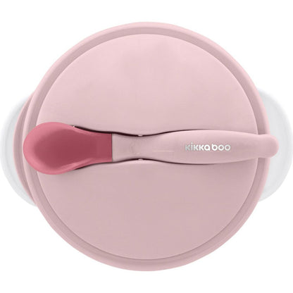 KikkaBoo Miska s přísavkou, víčkem a lžičkou s tepelným senzorem Pink