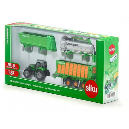 Siku Farmer 1848 Traktor Deutz se sadou přívěsů Joskin 1:87