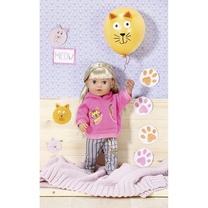Dolly Moda Růžová teplákovka s kočičkou, 36 cm