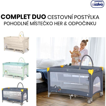 Asalvo COMPLET DUO cestovní postýlka s druhým dnem a hrazdičkou, puppy