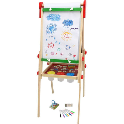 Teddies Tabule oboustranná magnetická dřevo černá-bílá 35x43cm s rolí papíru s doplňky v krabici 40x61cm