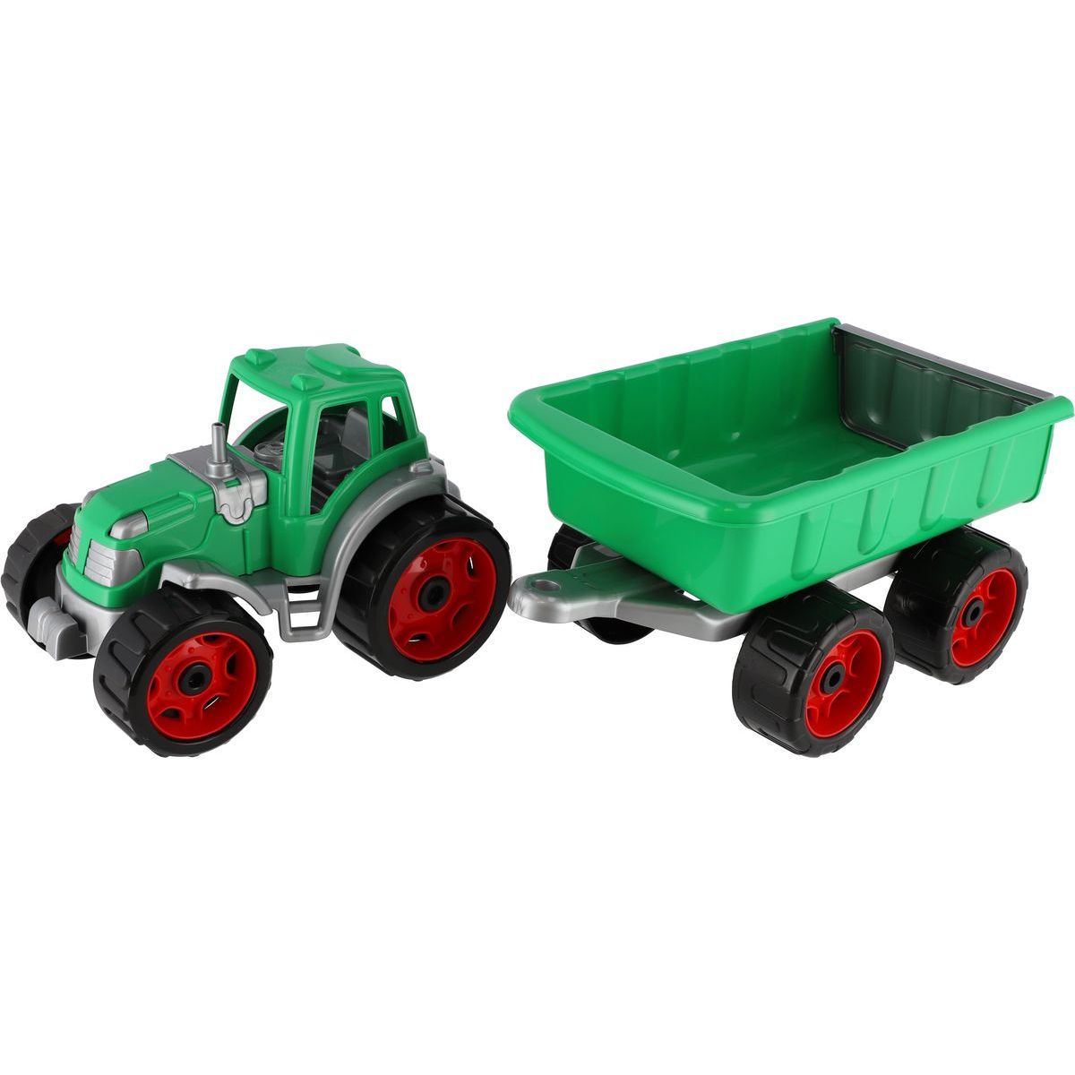 Traktor s vlekem plast 53 cm na volný chod 2 barvy v síťce