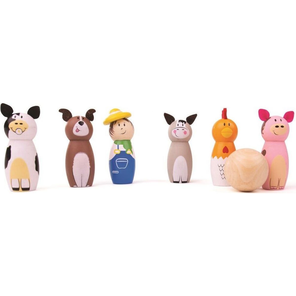 Bigjigs Toys Dřevěné kuželky farma