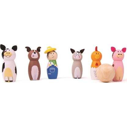 Bigjigs Toys Dřevěné kuželky farma