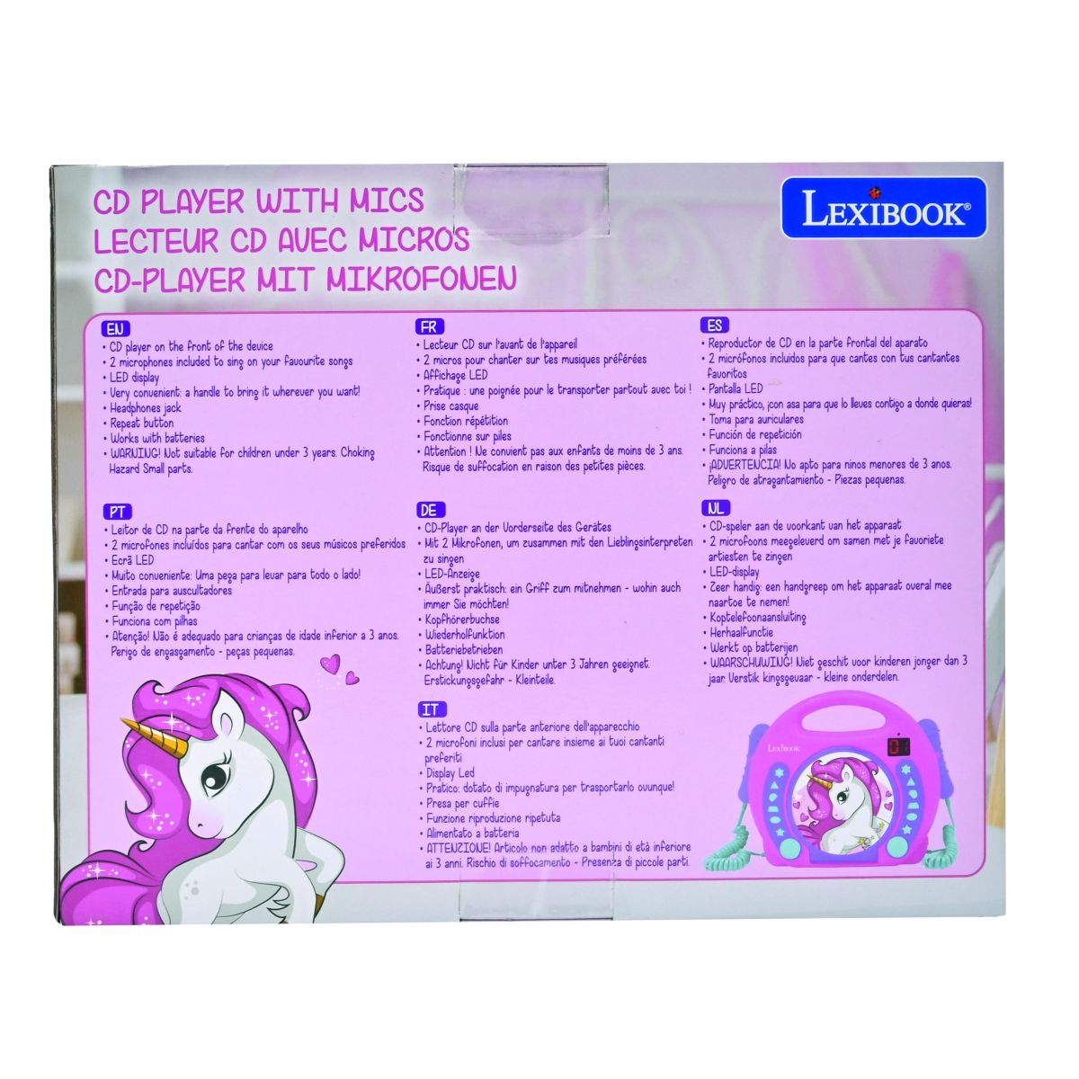 Lexibook CD přehrávač Jednorožec se 2 mikrofony