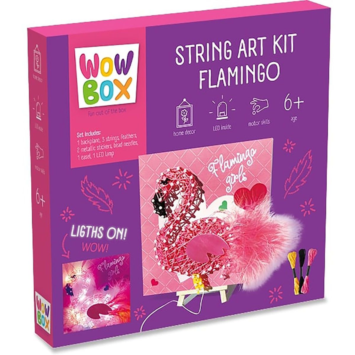 TM Toys Wow Box String Art Plameňák Obrázek z nití s LED světýlky