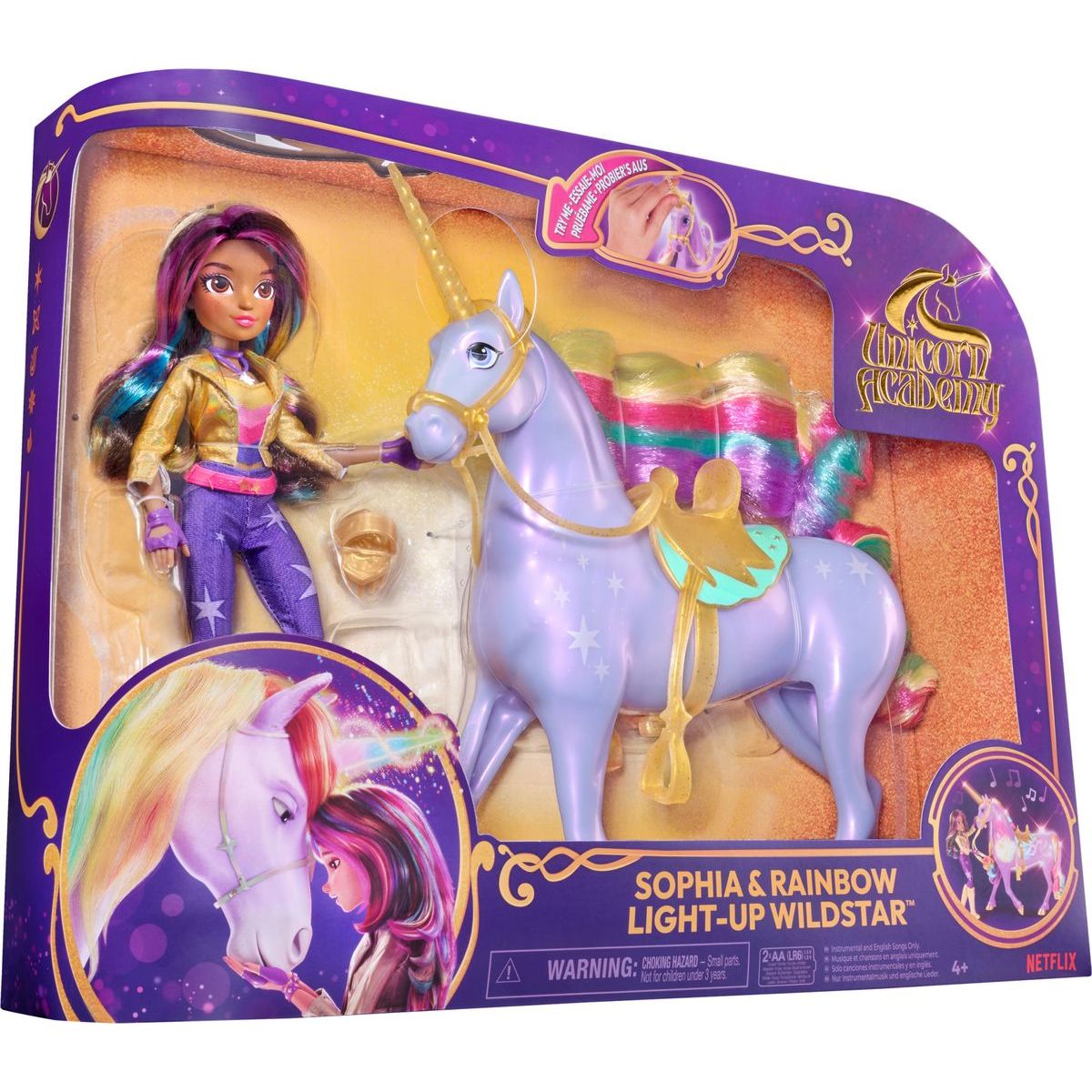 Spin Master Jednorožčí akademie světelný jednorožec Wildstar 28 cm s Panenkou Sophia 24 cm