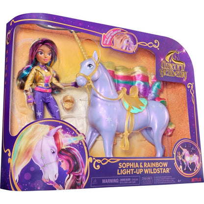 Spin Master Jednorožčí akademie světelný jednorožec Wildstar 28 cm s Panenkou Sophia 24 cm