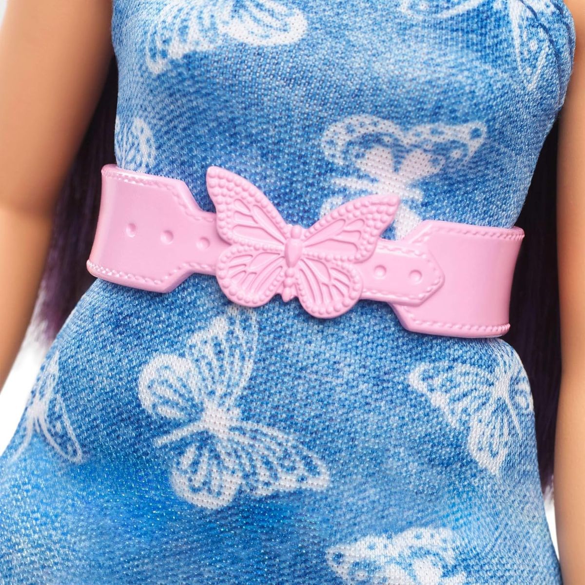 Barbie Modelka - modré šaty s motýlky