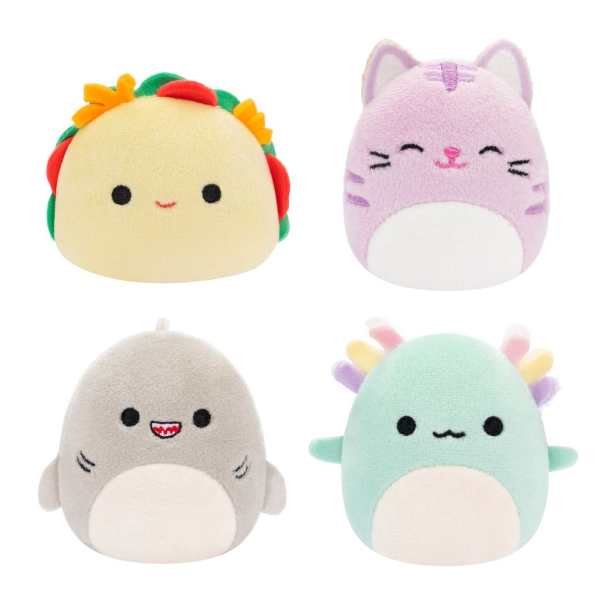 Squishmallows Micromallows 4Pack - Axolotl, Kočka, Taco, Žralok