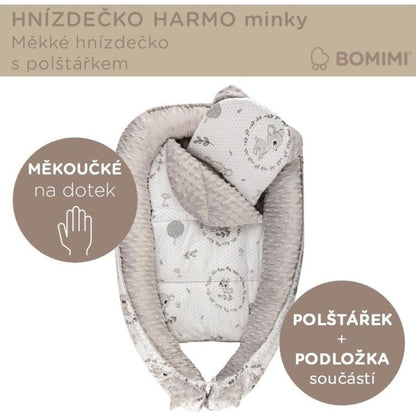 Bomimi Harmo Hnízdečko s polštářkem minky, koloušek šedá
