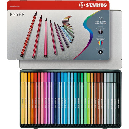 Prémiový vláknový fix STABILO Pen 68 30 ks sada v plechu