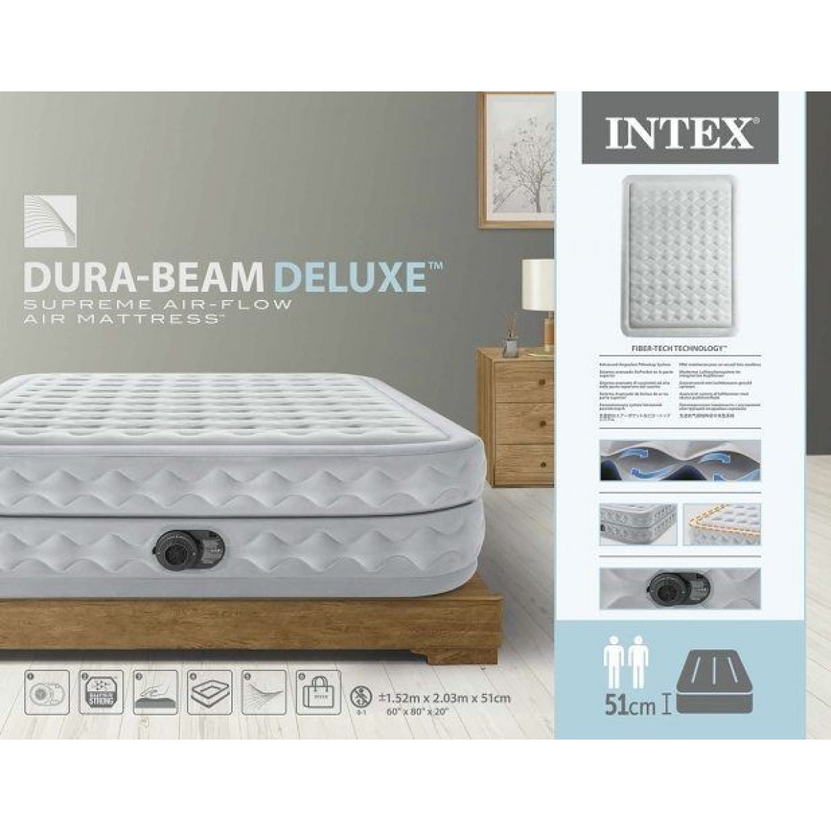 Intex 64490ND Nafukovací postel Dura-Beam Dekuxe 152 x 203 x 51 cm