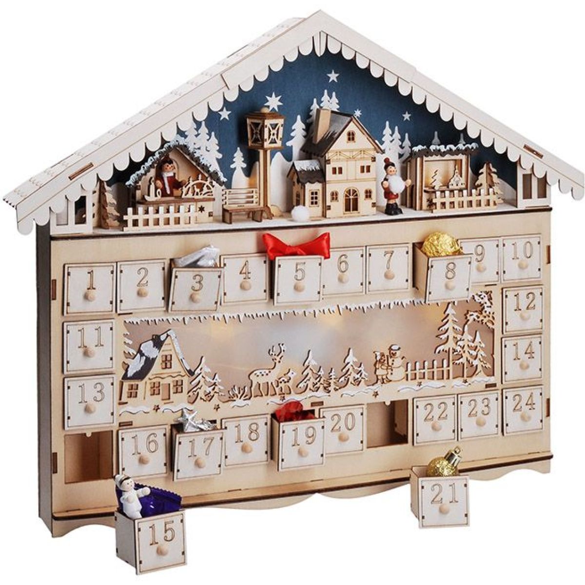 LED adventní kalendář - horská chata, 10 x LED - Poškozený obal