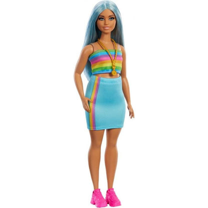 Mattel Barbie modelka tyrkysová sukně a top s duhou