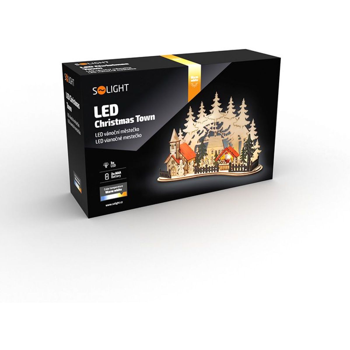 LED vánoční městečko s kostelem, 30 x 19 cm, 2 x AAA