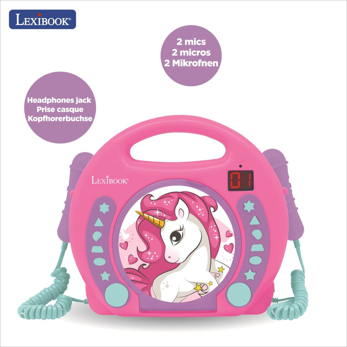 Lexibook CD přehrávač Jednorožec se 2 mikrofony