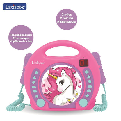 Lexibook CD přehrávač Jednorožec se 2 mikrofony