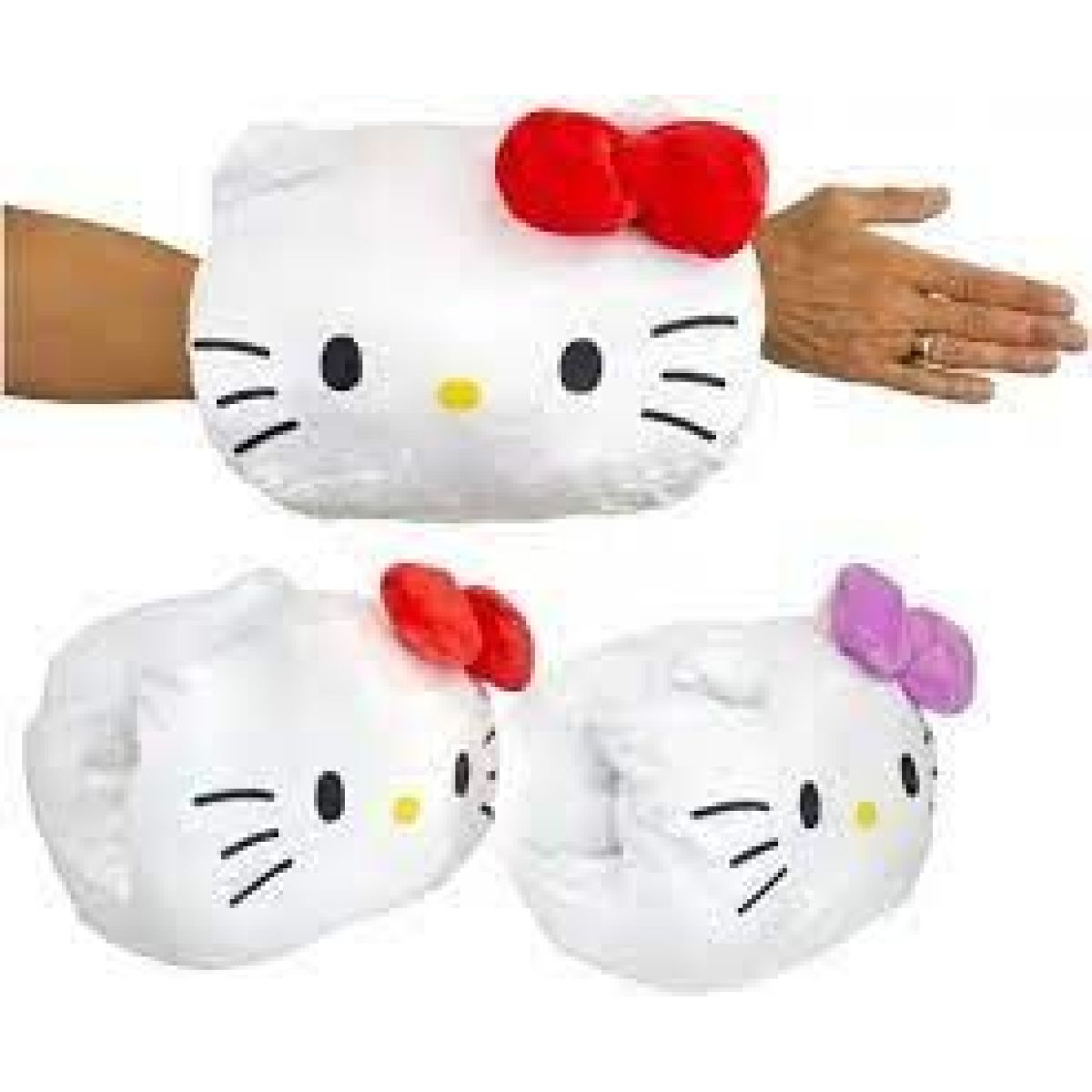 Plyšový poláštařek s otvorem na ruce Hello Kitty červená mašle