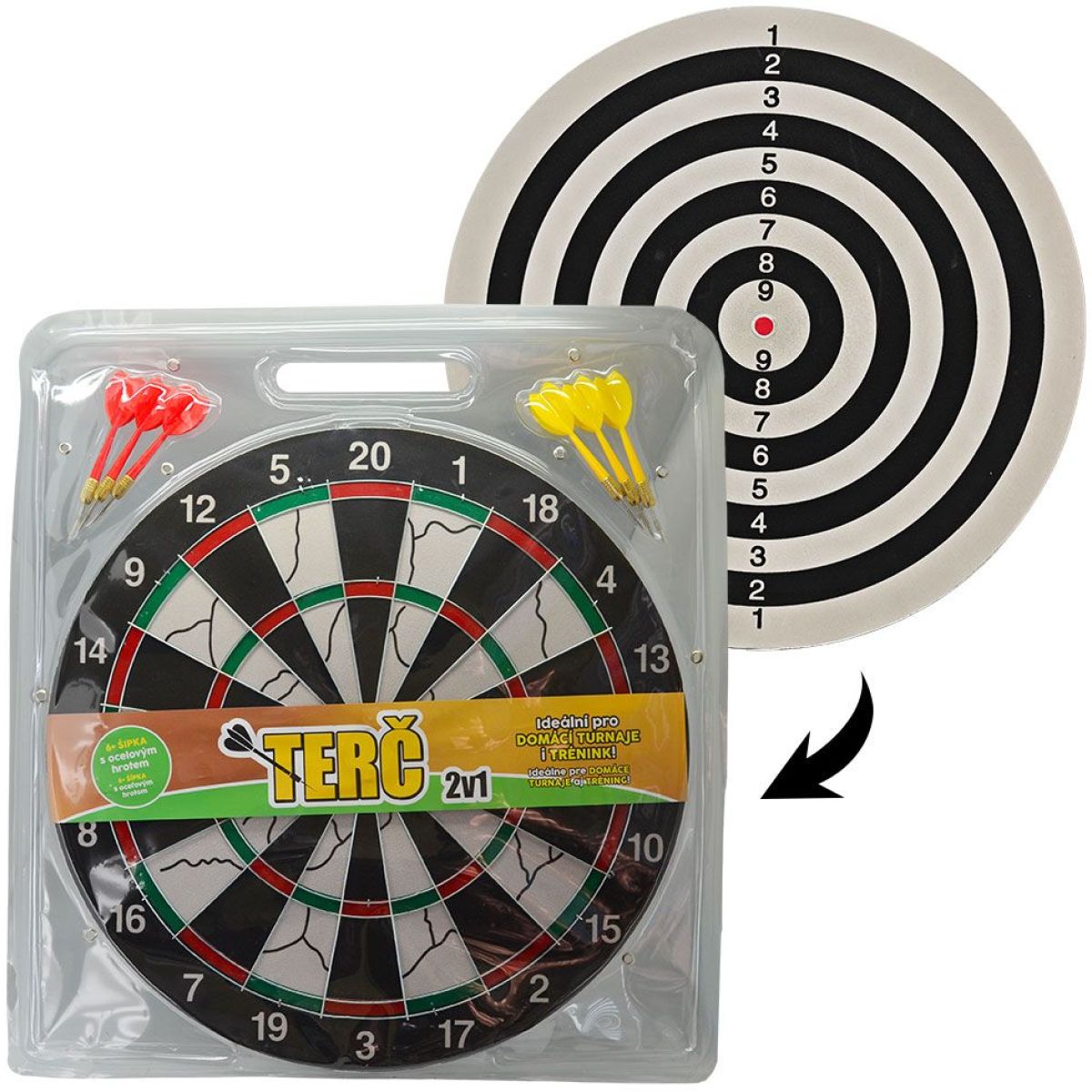 Terč 2v1 na šipky 43 cm