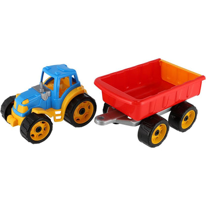 Traktor s vlekem plast 53 cm na volný chod 2 barvy v síťce