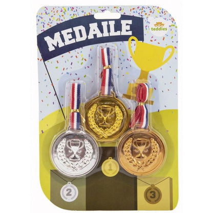 Teddies Medaile se šňůrkou 3 ks průměr 6 cm