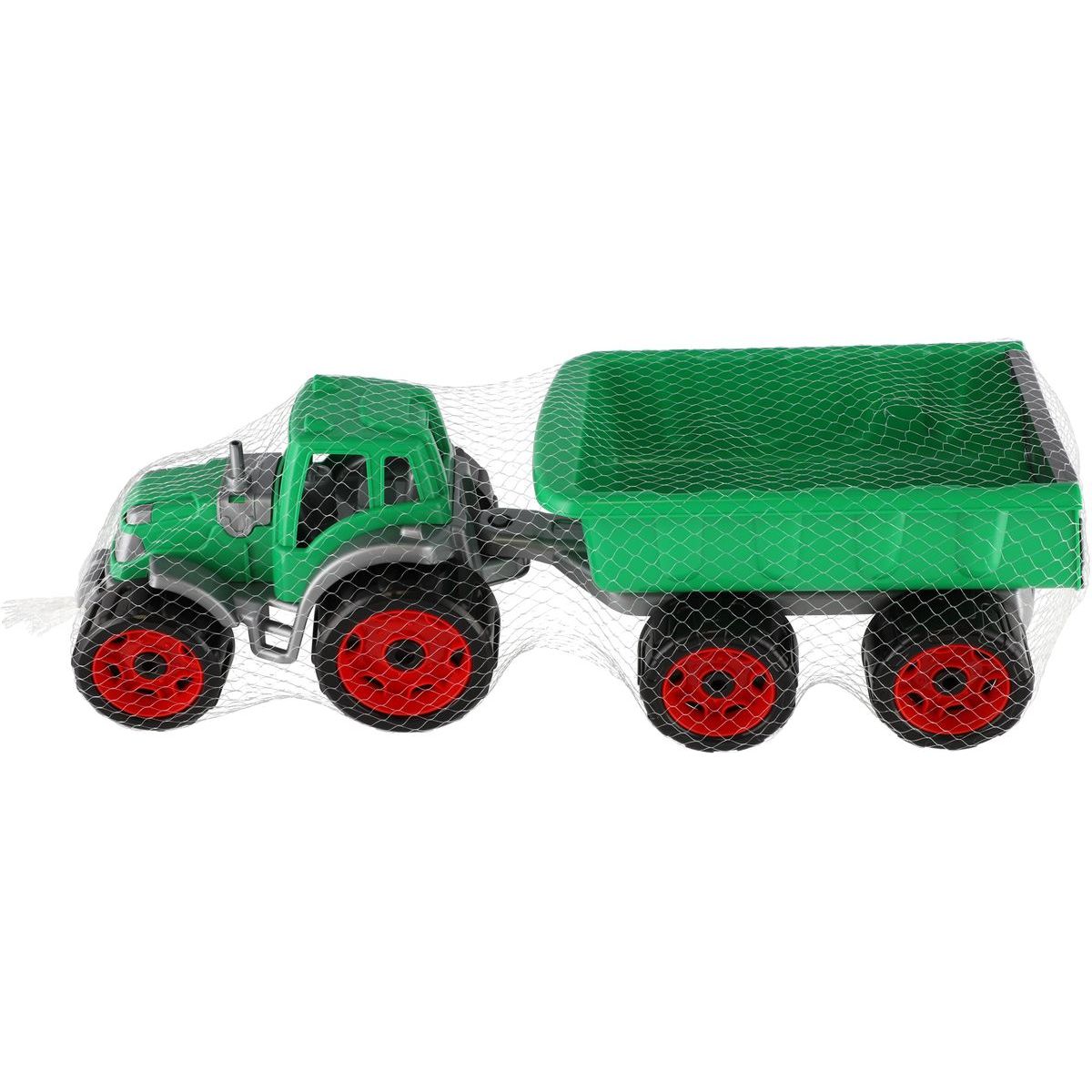 Traktor s vlekem plast 53 cm na volný chod 2 barvy v síťce