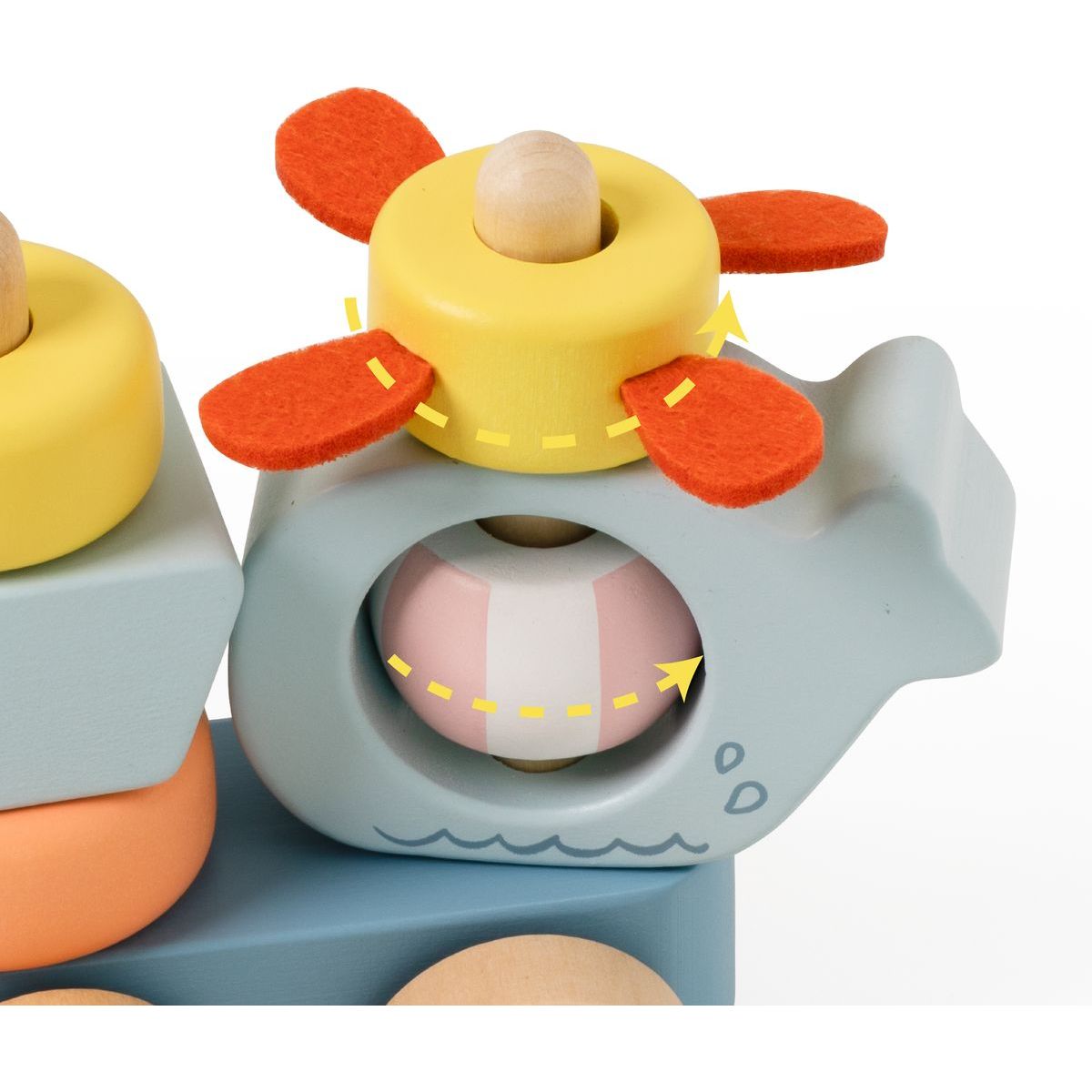 Teddies Vlak + 2 vagóny oceán dřevo tahací stavebnice 28 dílků v krabici 38x12x8cm 12m+