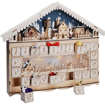 LED adventní kalendář - horská chata, 10 x LED, 50 x 40 cm, 2 x AA