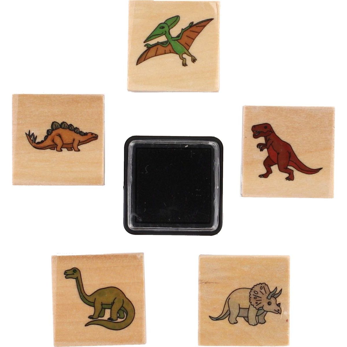 Razítka dřevěná  5+1 s poduškou motiv dinosauři