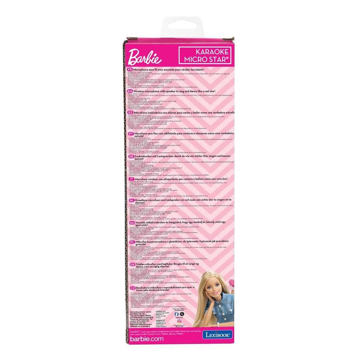 Lexibook Bezdrátový karaoke mikrofon Barbie s držákem na telefon