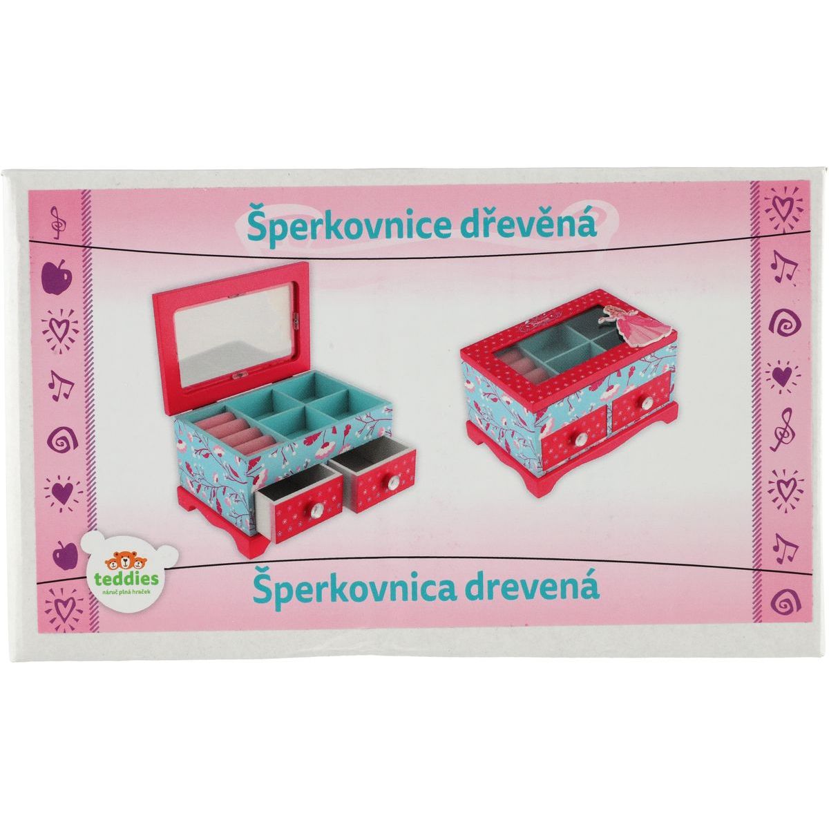 Dřevěná šperkovnice Princess 2 zásuvky