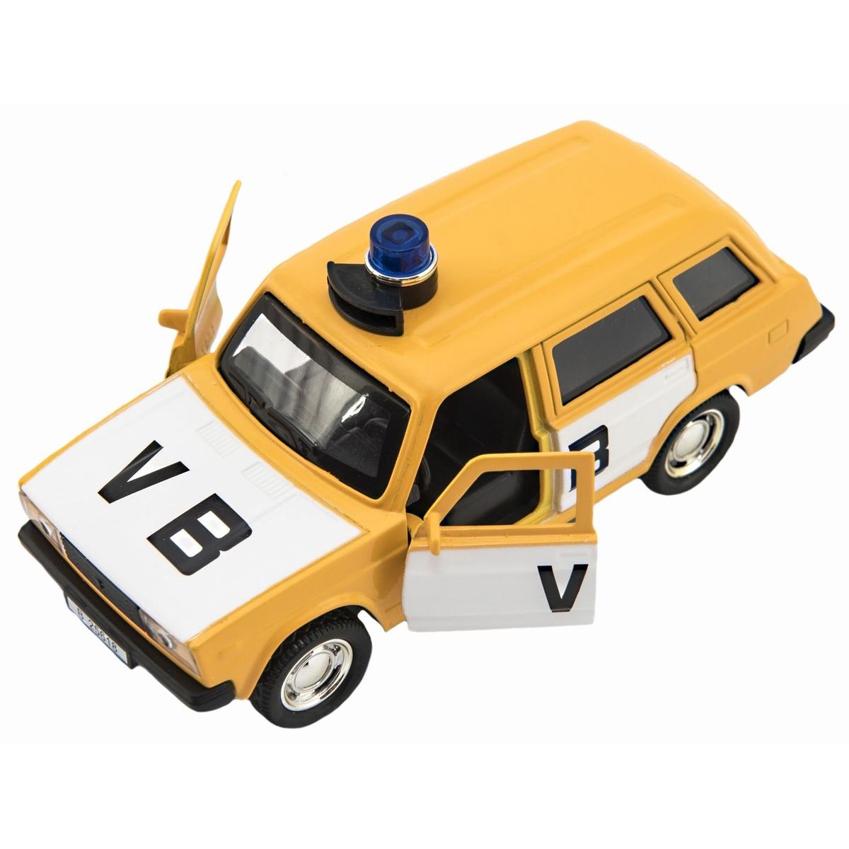 Policejní auto VB combi kov-plast 11,5 cm na zpětné natažení na baterie se zvukem v krabičce 15 x 7x 7 cm