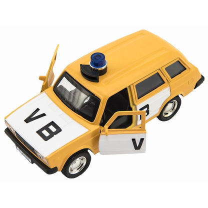 Policejní auto VB combi kov-plast 11,5 cm na zpětné natažení na baterie se zvukem v krabičce 15 x 7x 7 cm