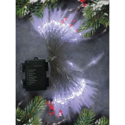 LED venkovní rampouchy, 50 LED, časovač, 8 funkcí, IP44, 3 x AA baterie