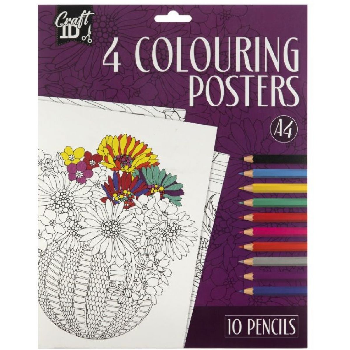 Craft Creative Vymalovánky 4 obrázky + 10 pastelek A4 fialové balení