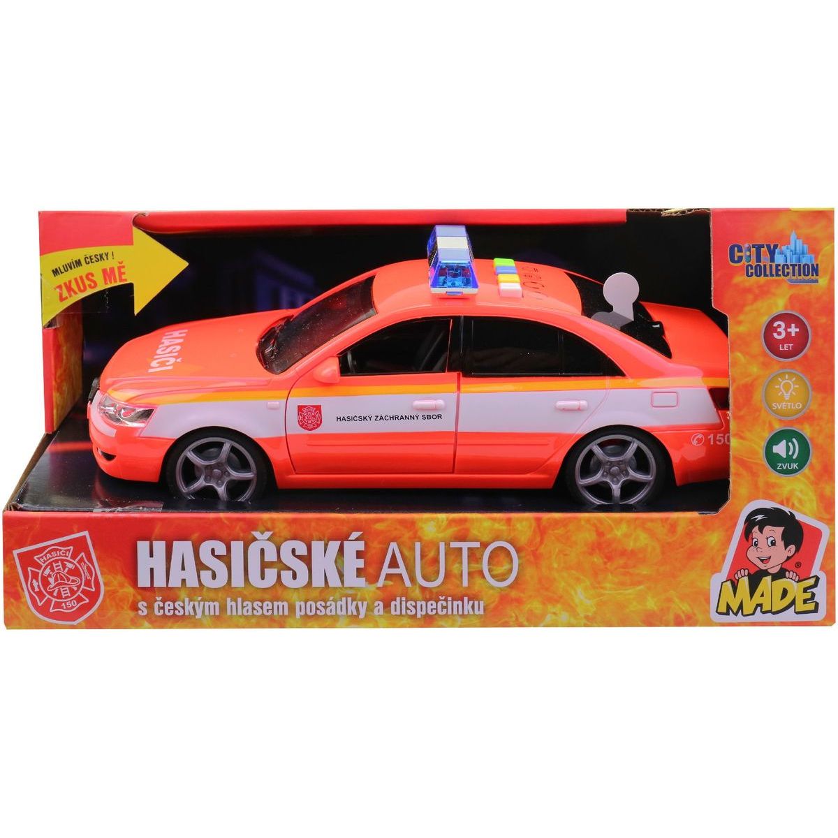 MaDe Hasičské osobní auto s českým hlasem, CZ box, 24cm
