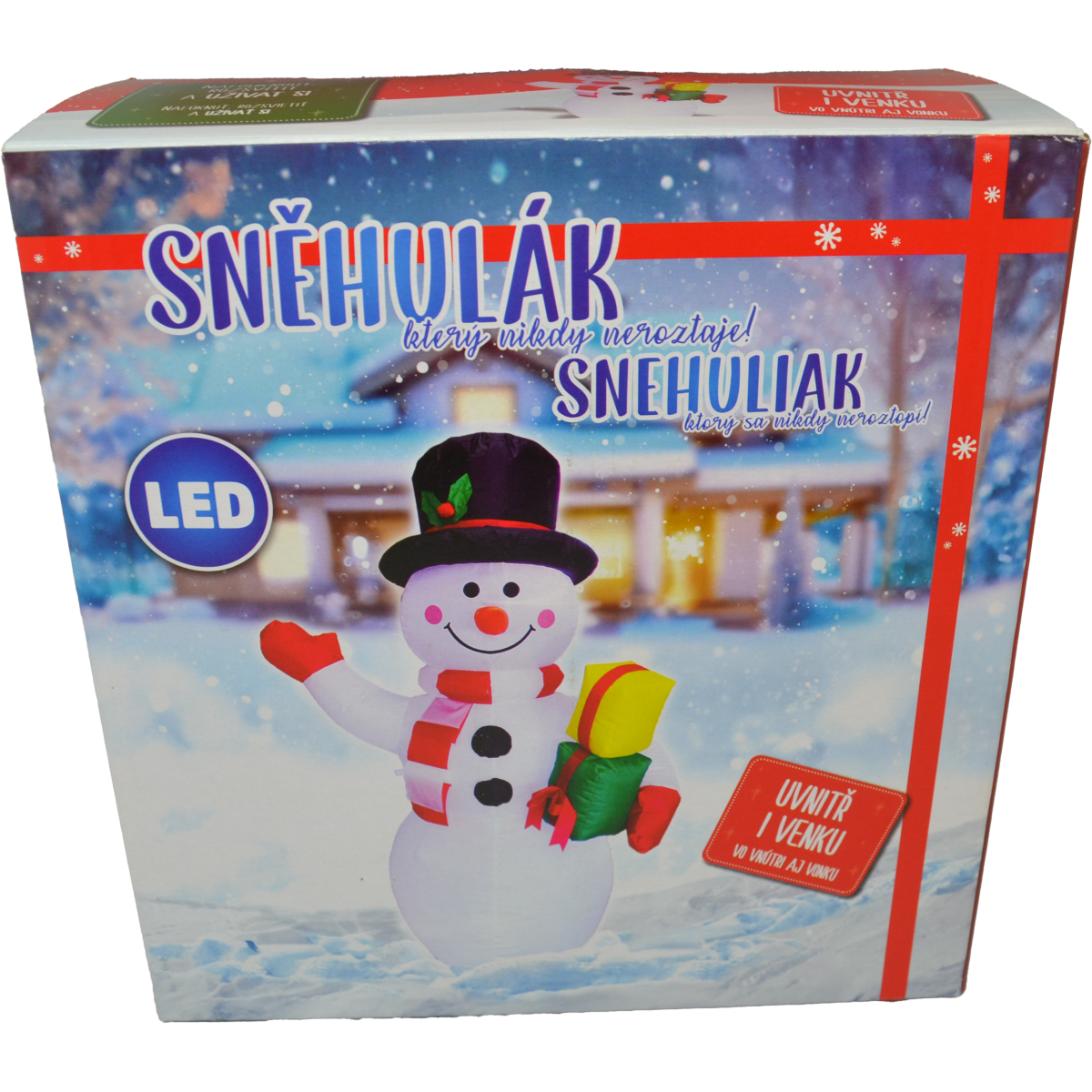 Nafukovací svítící sněhulák s dárky 124 cm