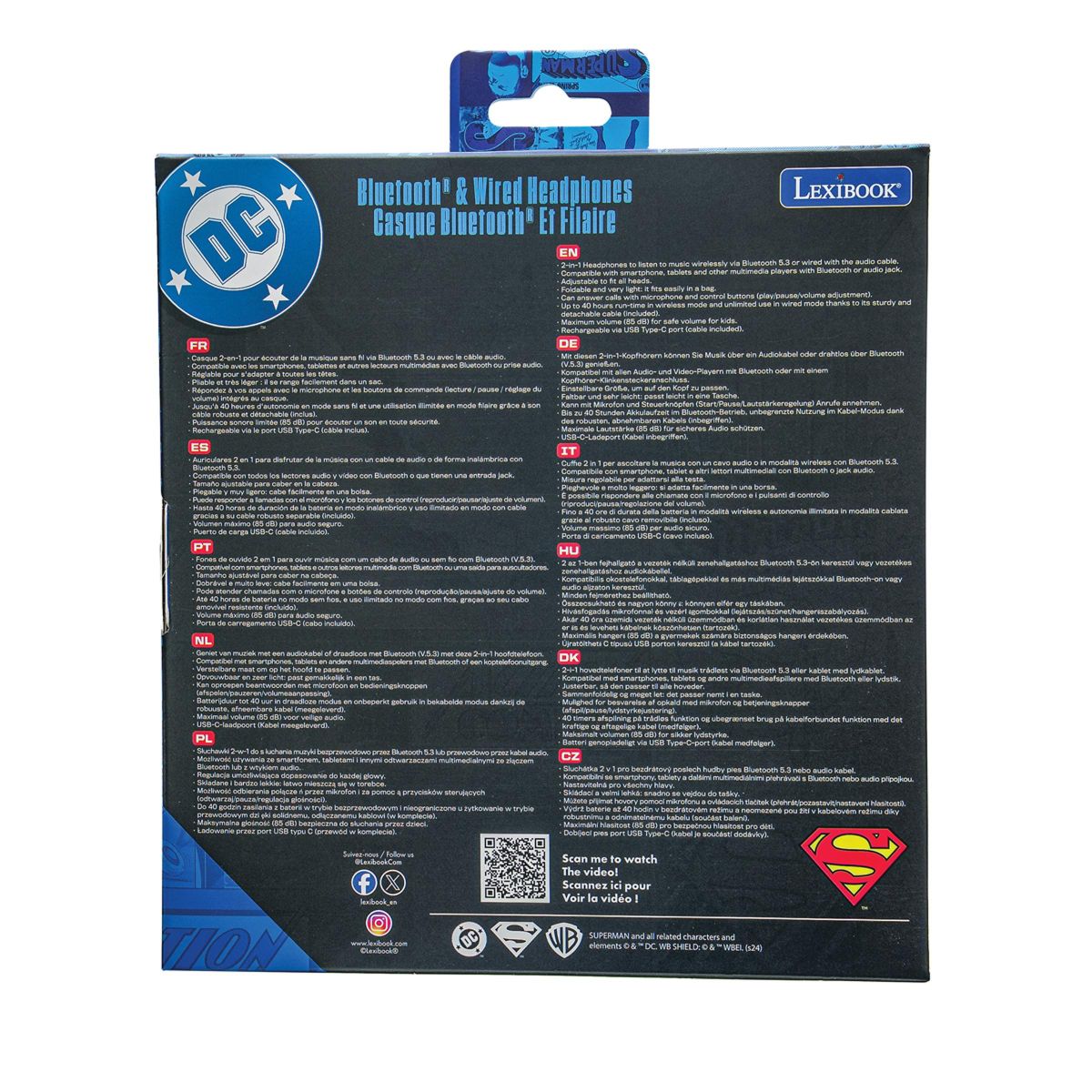 Lexibook 2v1 bluetooth skládací sluchátka Superman s limitem hlasitosti
