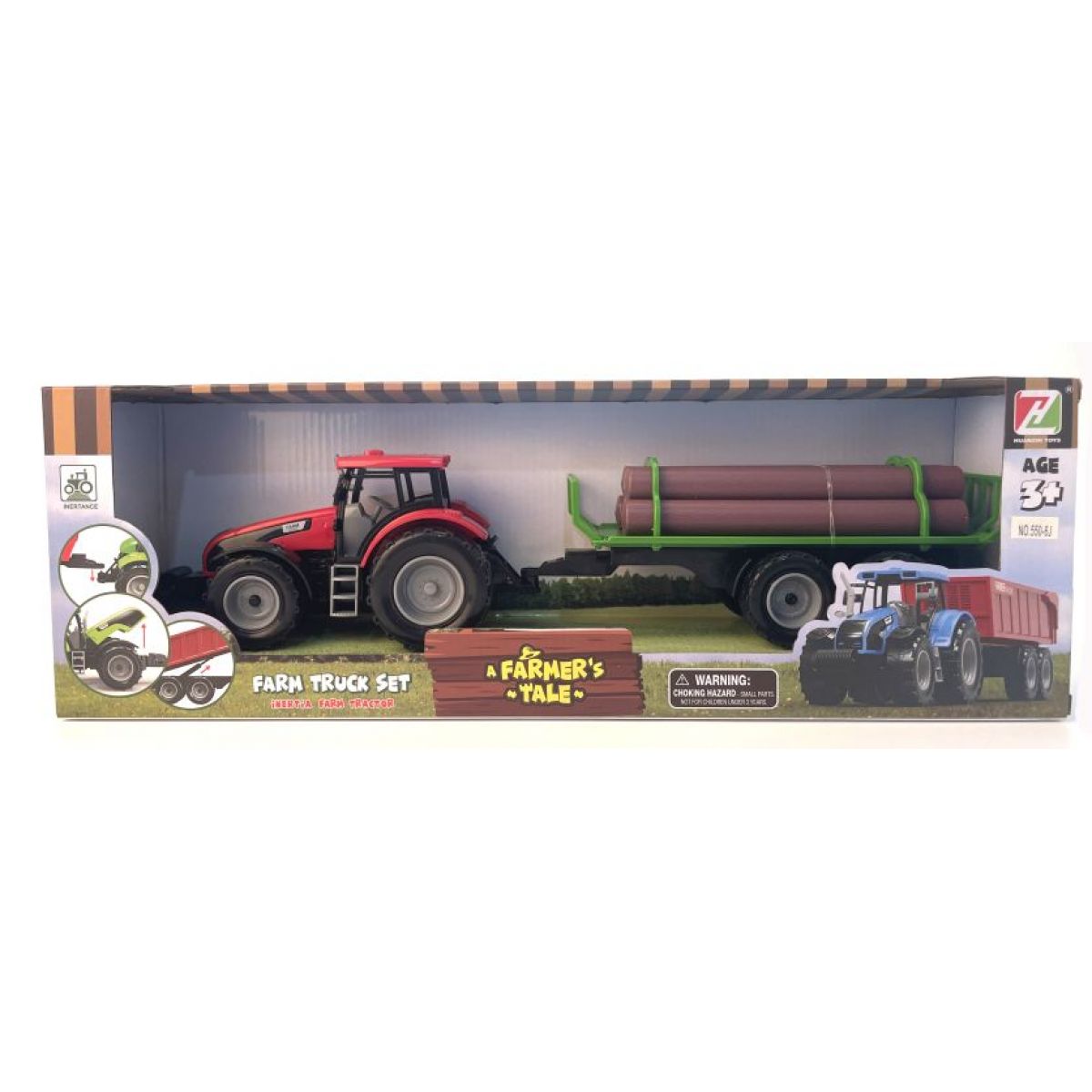 Alltoys Traktor na setrvačník s valníkem a se dřevem červený