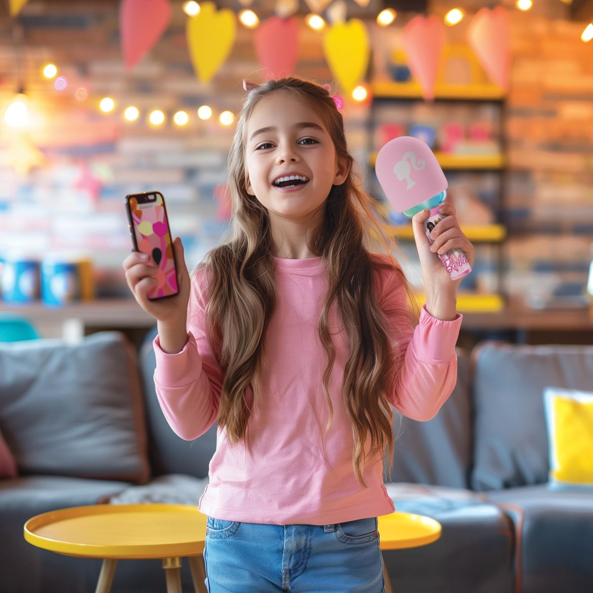Lexibook Svítící bezdrátový karaoke mikrofon Barbie