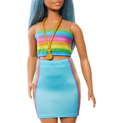 Mattel Barbie modelka tyrkysová sukně a top s duhou